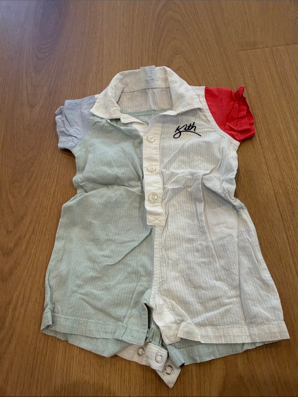 Kith Colorblock Polo Romper in Mint, White & Red